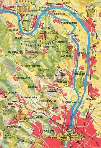 Europe Hungary Budapest region map postcard