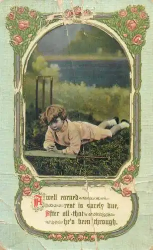 Enfants embossed embossed Postcard cute boy outdoor scenery