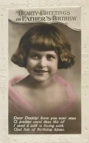 Hearty Greetings on Father's Birthday Enfants embossed Postcard charming girl lovely smile