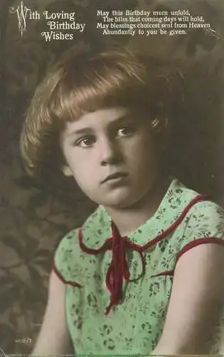 Loving Birthday Wishes Greetings Enfants Postcard lovely, elegant girl