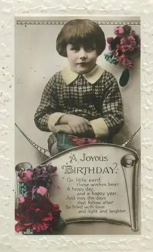 A Joyous Birthday Greetings Enfants embossed Postcard lovely, elegant girl