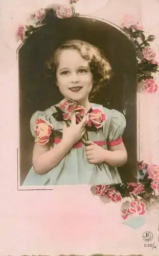 Postcard lovely smile cute girl with roses
