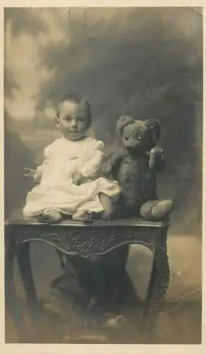 real photo Postcard lovely little girl with toy teddy bear