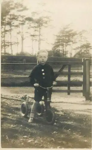 real photo Postcard young boy on little outdoor scenery