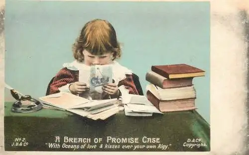 Greetings 1907 small girl reading at desk costume happy days smile innocence beauty joy postcard