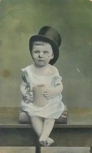 Greetings 1909 small child with glasses and hat mug costume happy days smile innocence beauty joy postcard