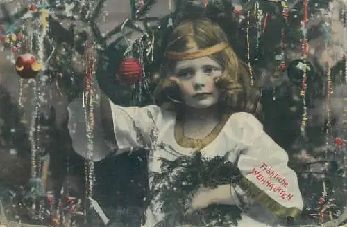 Greetings Frohliche Weihnachten Christmas globe bandana costume happy days smile innocence beauty joy postcard