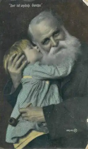 Greetings Don't tell anybody Grandpa beard 1912 happy days smile innocence beauty joy postcard