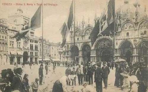 Italia Venezia chiesa S. Marco e Torre dell`Orologio cartolina postale animata 1914