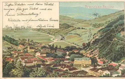 Slovakia TRENCSEN TEPLITZ litho 1900 to Arad Romania