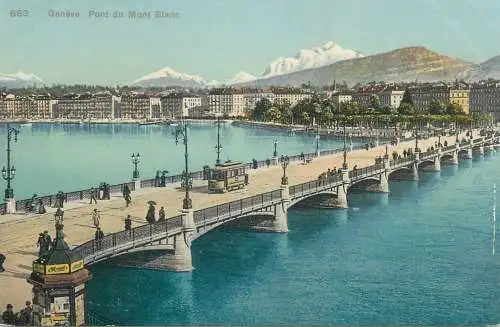 Geneve pont du Mont Blanc bridge tramway