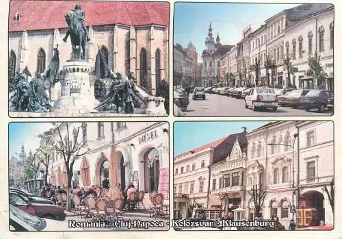 A0163 Romania Cluj-Napoca grupul statuar Matei Corvin si vedere asupra pietei