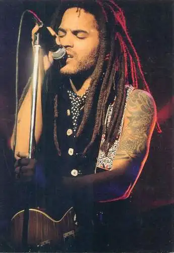 American singer-songwriter, record producer, multi-instrumentalist, guitarist and actor Lenny Kravitz Heroes postcard