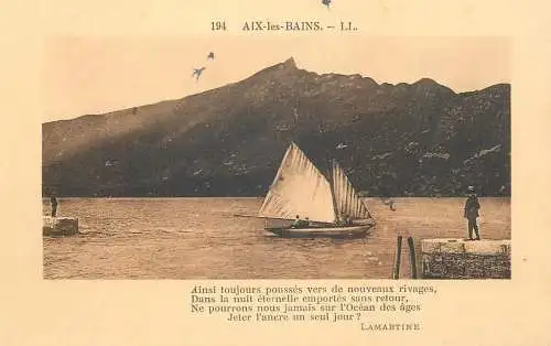 Postcard France Aix-les-Bains Lamartine bateau boat lake Bourget