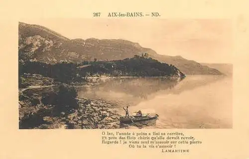 Postcard France Aix-les-Bains Lamartine bateau boat