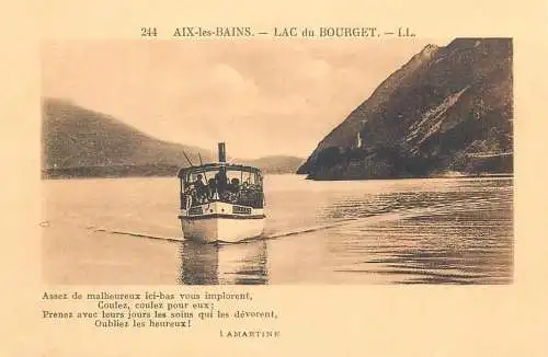 Postcard France Aix-les-Bains Lamartine navigation sur le lac du Bourget