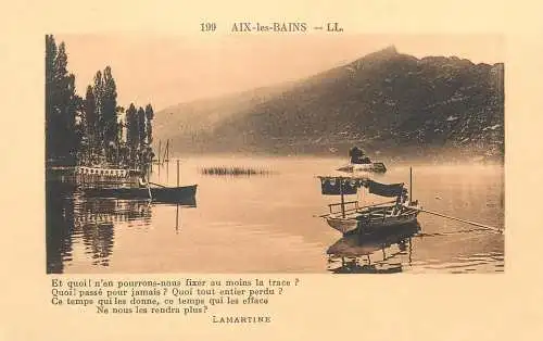 Postcard France Aix-les-Bains Lamartine lac et bateau