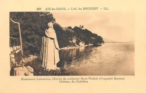 Postcard France Aix-les-Bains Lamartine lac du Bourget monument