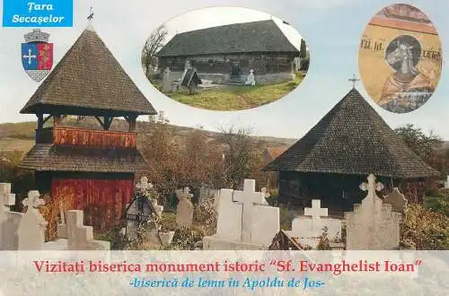 Romania Tara Secaslor Apoldu de Jos Sibiu wooden church postcard