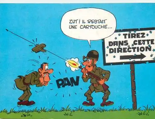 A5649 Military humour comic caricature postcard "tirez dans cette direction"