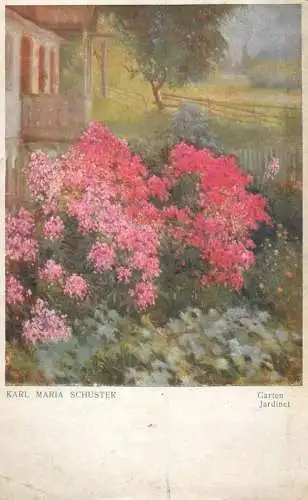 A5250 Vintage fine arts postcard Garten Blumen Karl Maria Schuster pinx