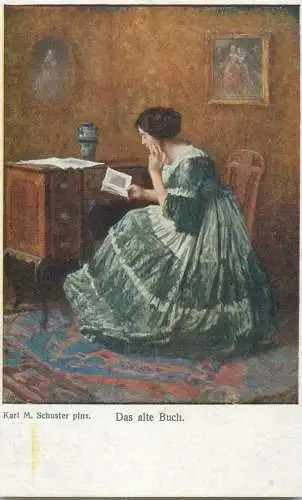 A5248 Vintage fine arts postcard Das alte Buch Karl M. Schuster pinx