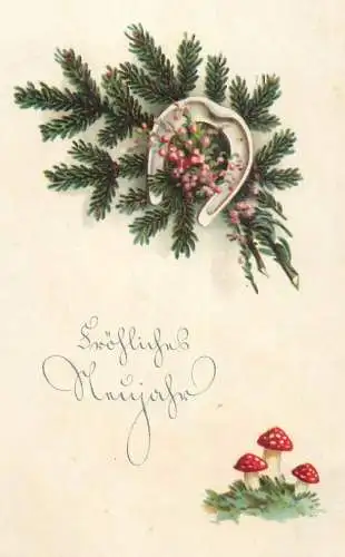 A5229 AK Blumen, fleurs, flowers, New Years greetings postcard decorative ornament