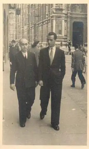 A0395 Elegant men in suits walking street view vintage photographic postcard