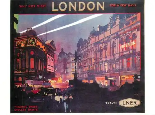 (L) London Piccadilly Circus L.N.E.R. travel poster 12 x 17 cm postcard