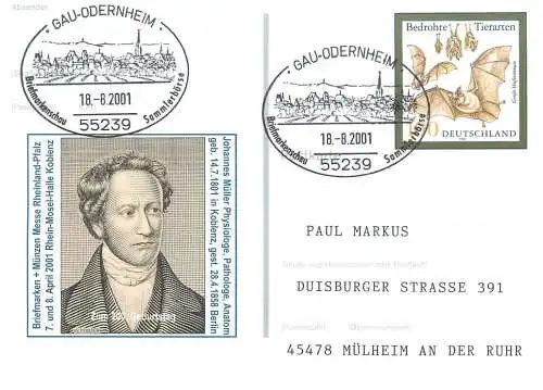 A5462 Germany Postkarte Johannes Muller Geburstag 2001 Rhein-Mosel-Halle Koblenz