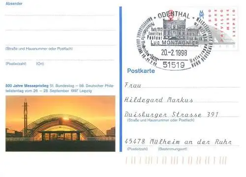 A5462 Germany Postkarte 500 Jahre Messeprivileg Bundestag DEutsche Philatelistentag Leipzig 1997