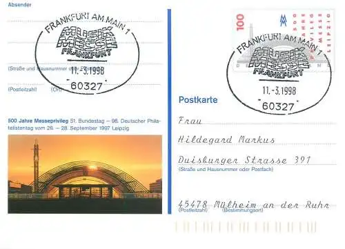 A5462 Germany Postkarte 500 Jahre Messeprivileg Bundestag DEutsche Philatelistentag Leipzig 1997