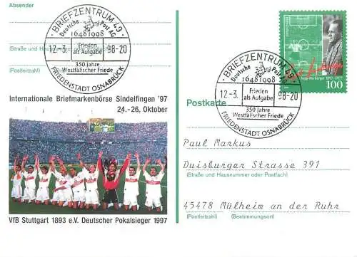 A5462 Internationale Briefmarkenborse Sindelfingen VfB Stuttgart 1893 e.V. Deutscher Pokalsieger 1997