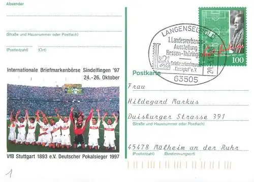 A5462 Internationale Briefmarkenborse Sindelfingen VfB Stuttgart 1893 e.V. Deutscher Pokalsieger 1997