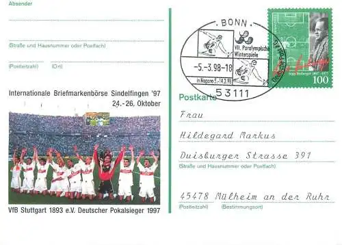 A5462 Internationale Briefmarkenborse Sindelfingen VfB Stuttgart 1893 e.V. Deutscher Pokalsieger 1997