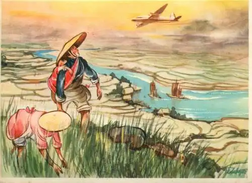 Old Paper Chromo Image Sanella Trade Card China-Tibet-Japan rice terraces in Szechuan