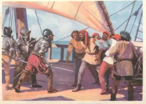 Old Paper Chromo Image Sanella Trade Card South America mutiny on board the flagship