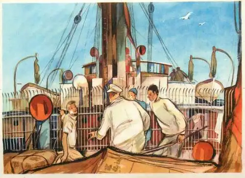 Old Paper Chromo Image Sanella Trade Card China-Tibet-Japan Suiwo ship palisades