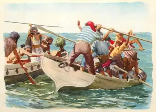 Old Paper Chromo Image Sanella Trade Card Australia Tasman sailors and Maori