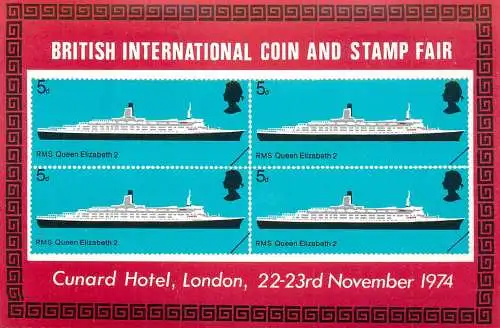 Stamps (pictures) Cunard Hotel, London RMS Queen Elizabeth 2 British International Coin and Stamp Fair