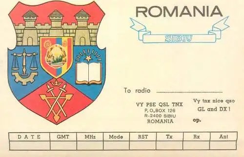 A0287 Romania Sibiu unposted QSL radio amateur card heraldry country crest