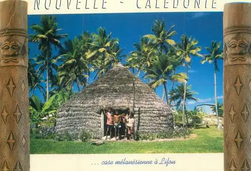 A5065 Nouvelle Caledonie children ethnic types and typical hut