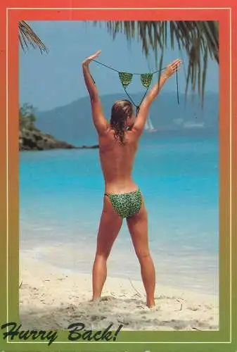 A5065 Nude beautiful woman on the beach "hurry back" littoral humour