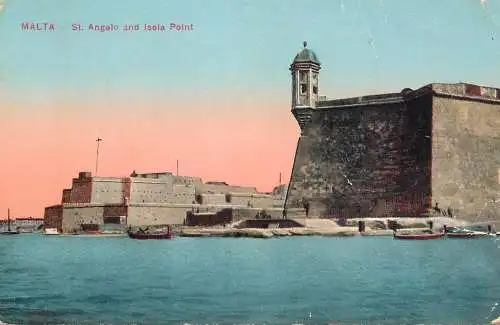 Postcard Malta St. Angelo and Isola Point