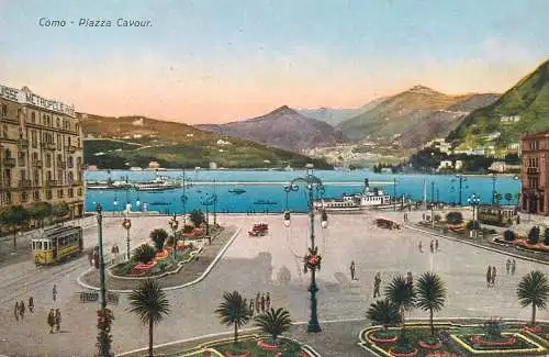 Italy Como lake Piazza Cavour tram