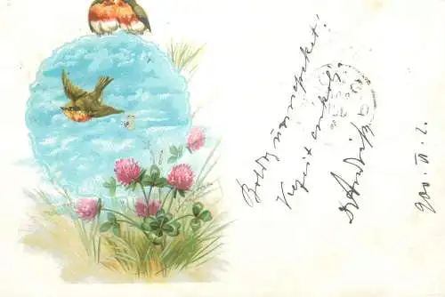 A5277 Holidays & Celebrations birds flowers chromolithograph greetings postcard 1900