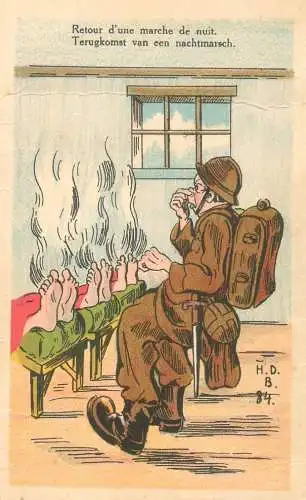 A5277 Military humor retour d`une marche de nuit smelling feet comic