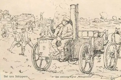 A5277 Bei uns Schippern Das schonste Signal Mittagessen Kunstler-AK