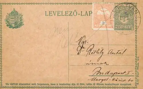 A5151 Hungary postal card Hatvan - Budapest 1917