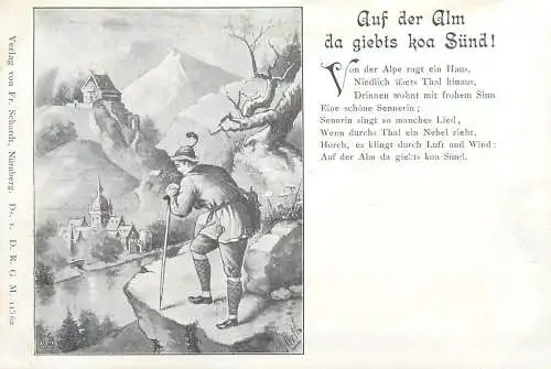 A5207 AK Allemagne, Verlag von Fritz Schardt Nurnberg Poesie Volkslied dessin 1898 - Auf der Alm